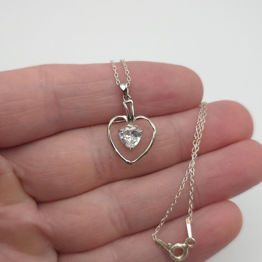 18 Inch Sterling Silver Rough Crystal Heart Necklace A826